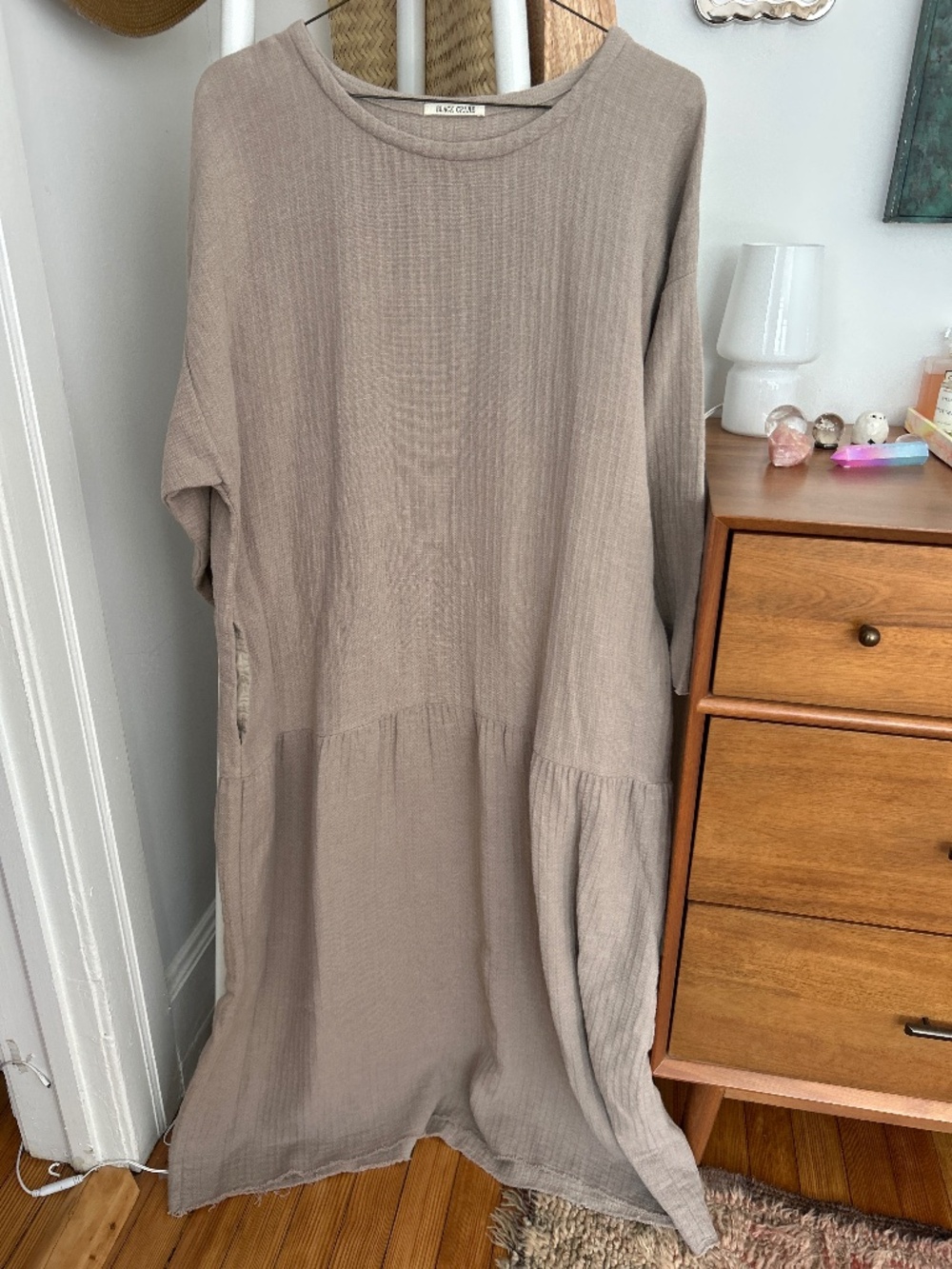 Black Crane Wheat Linen Dress